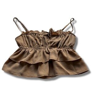 Wild Fable Tan Ruffle Crop Top – Size XXS | Cottagecore Vibes | Trendy Feminine